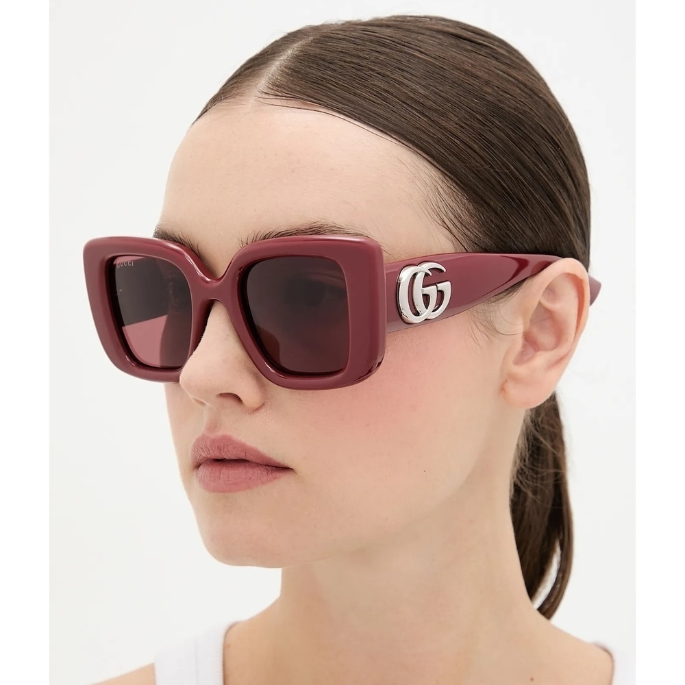 Nwt Gucci Gg1975s-005 Burgundy Red 50mm Sunglasses